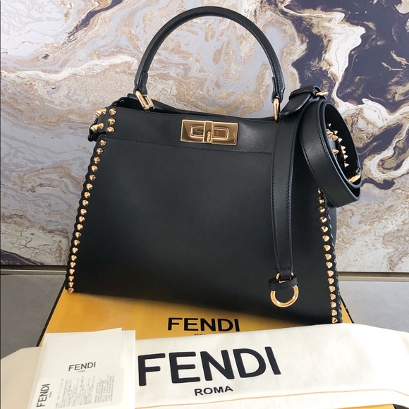 Fendi Medium Regular Studded Peekaboo Satchel Bag - Picture 2 of 8
